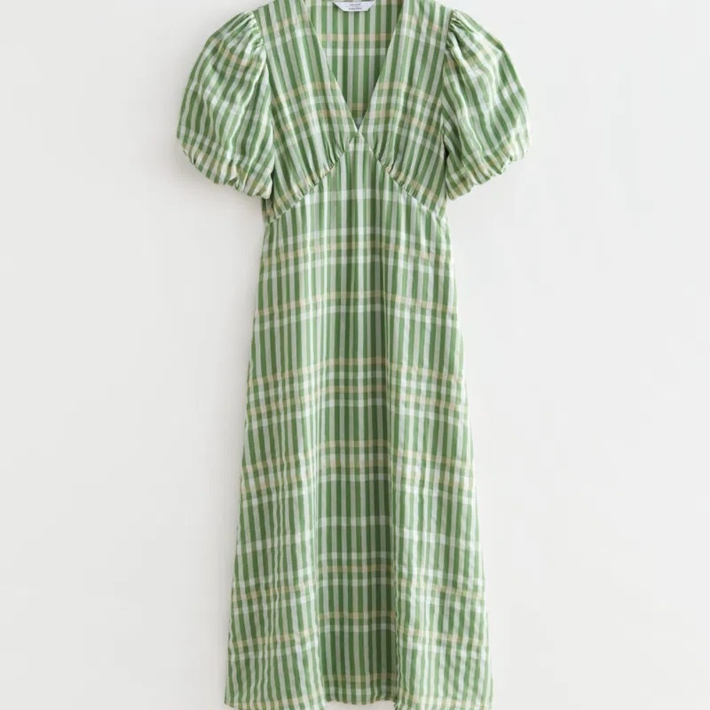 & Other Stories Green and White Puff Sleeve Sundress